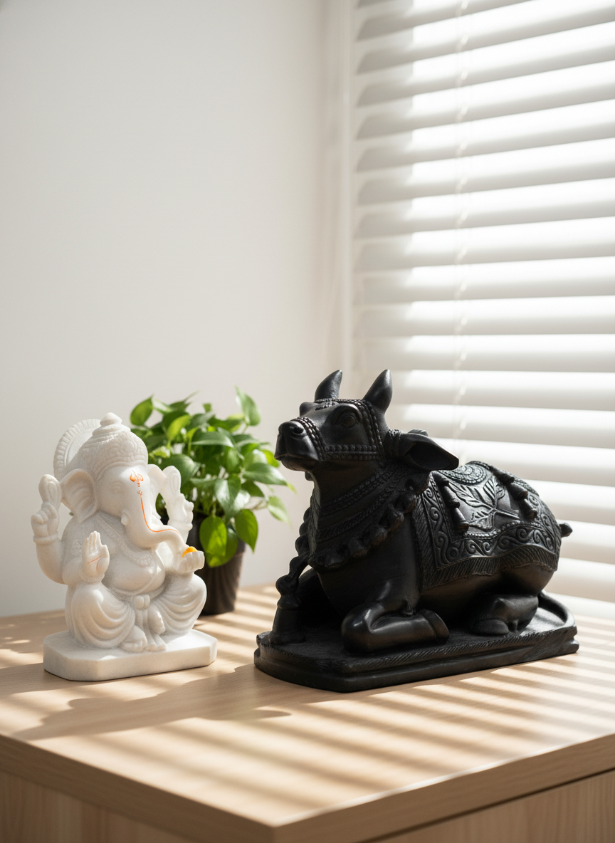 Black Carved Nandi Statue