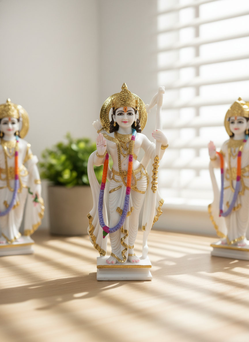 Gold-adorned white marble deity statues